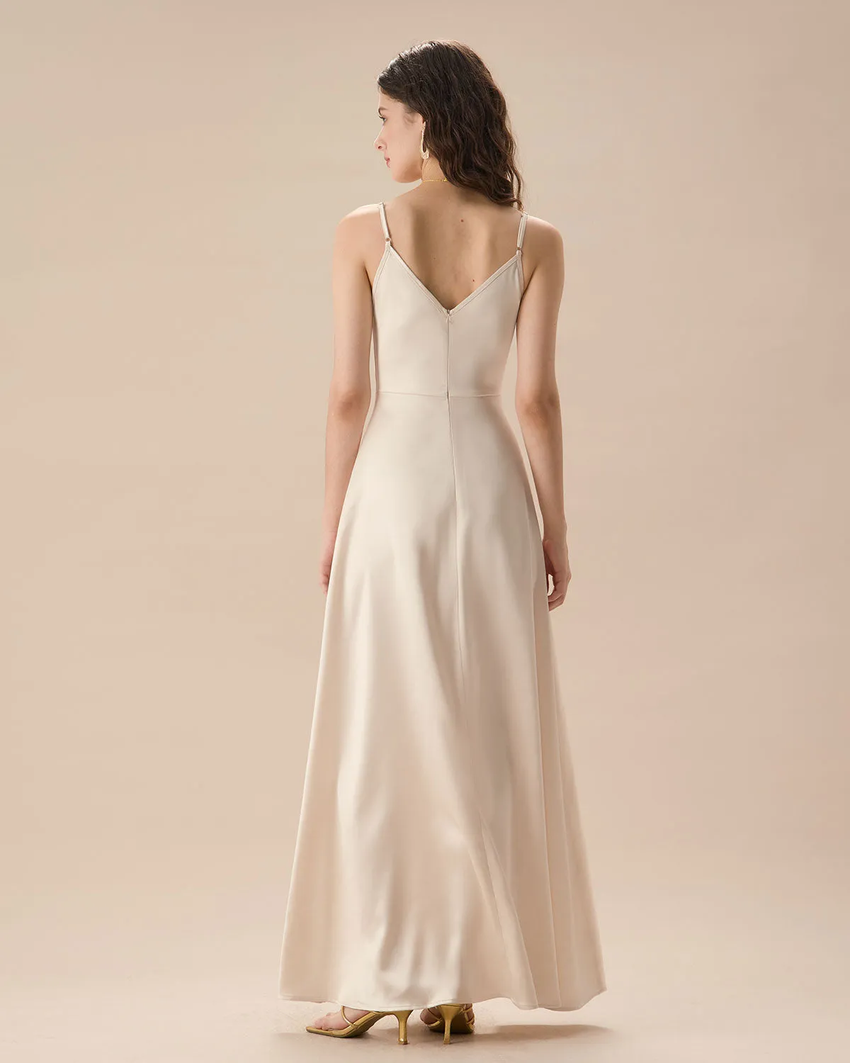 Apricot Satin Cowl Neck Slip Maxi Dress