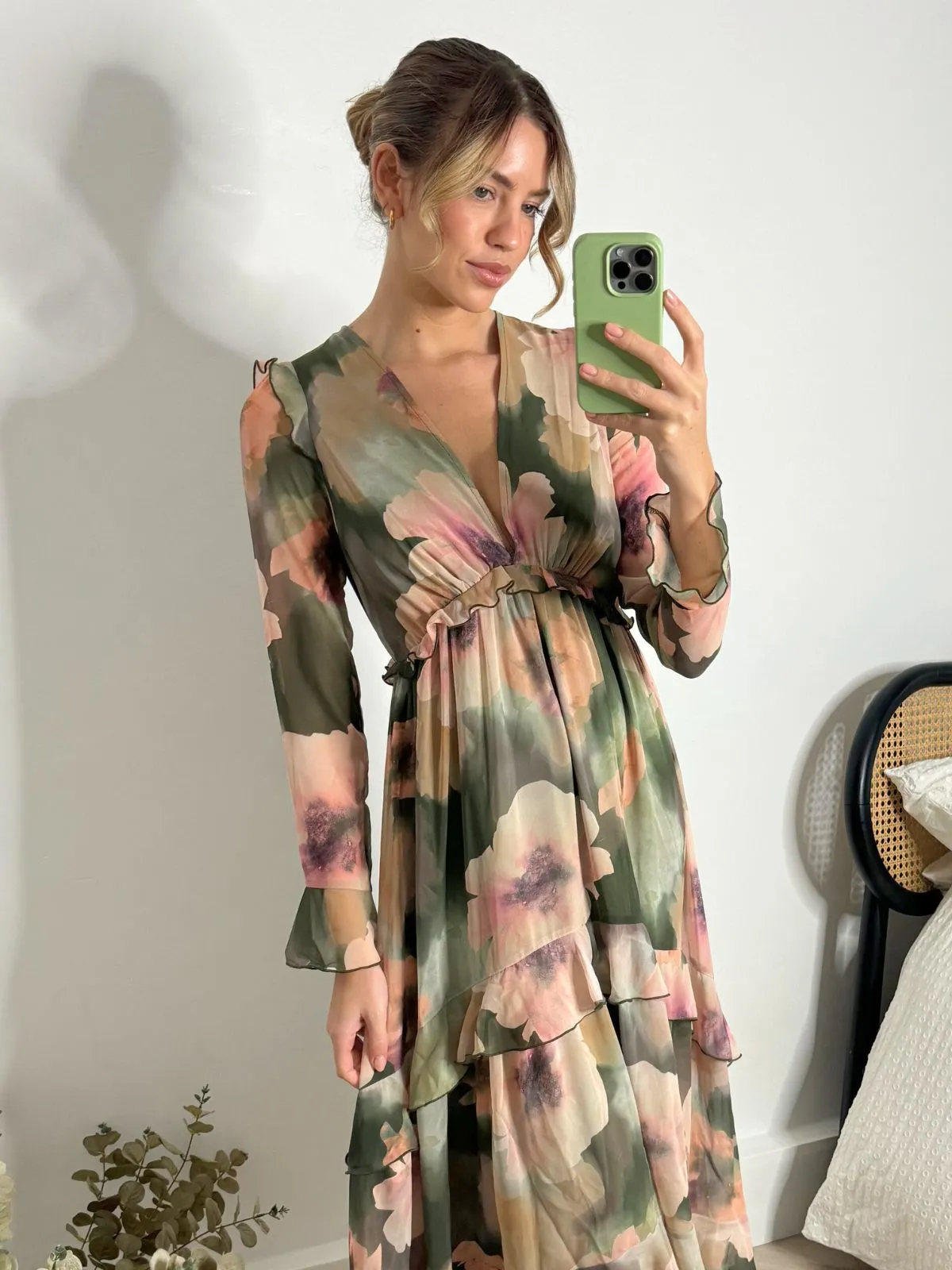 Birdie Frill Tie Back Dress / Pastel Floral
