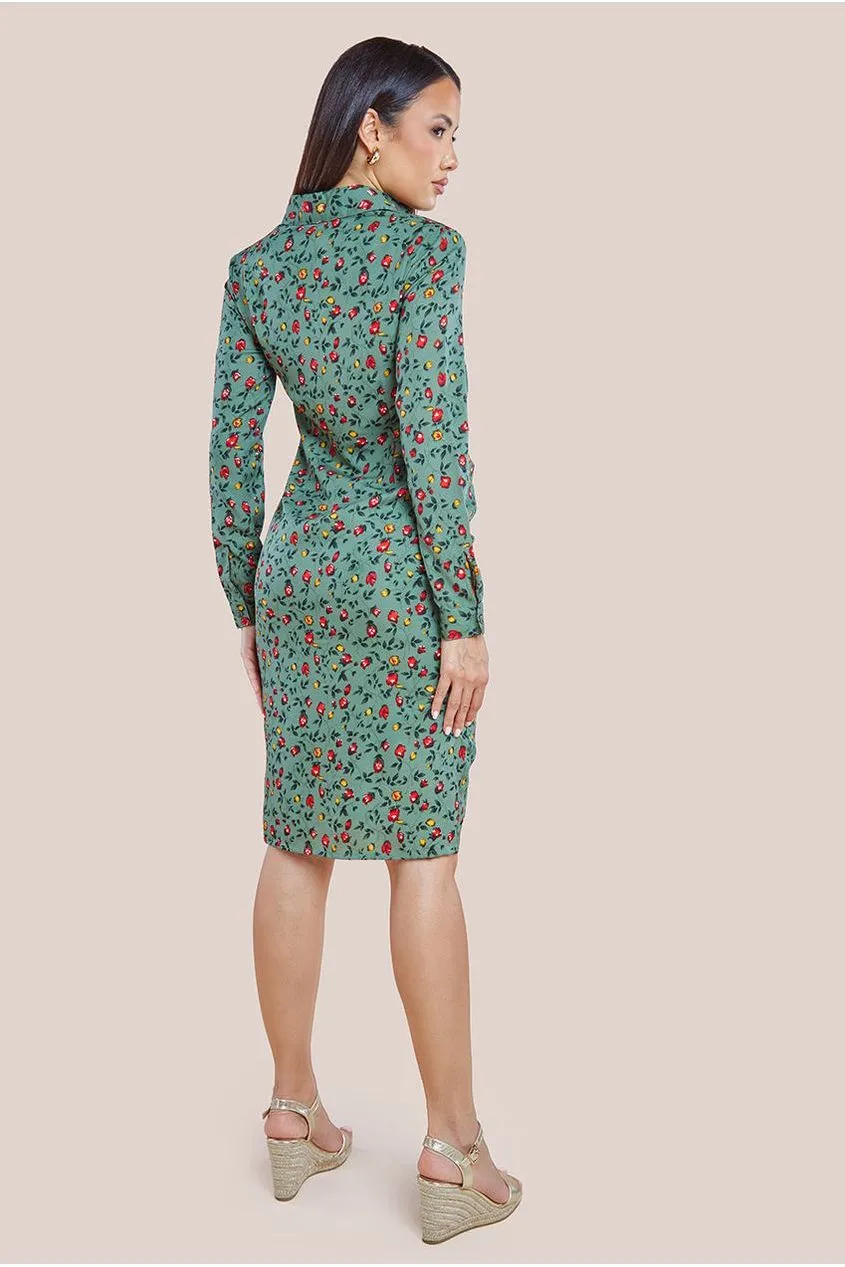 City Goddess Floral Print Shirt Dress - Sage Green
