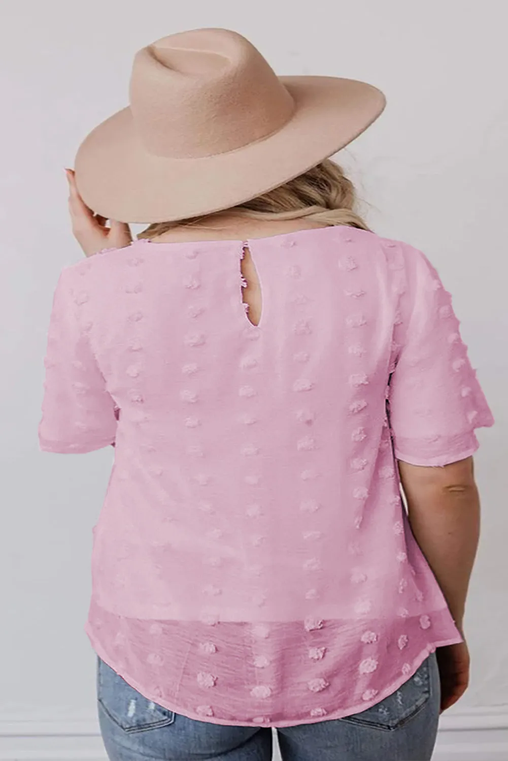 Curved Hem Swiss Dot Plus Size Sheer Tops