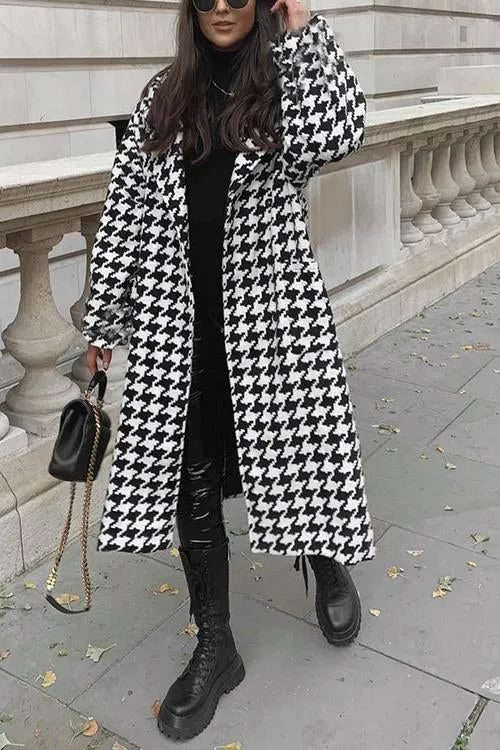 Houndstooth Lapel Woolen Coat
