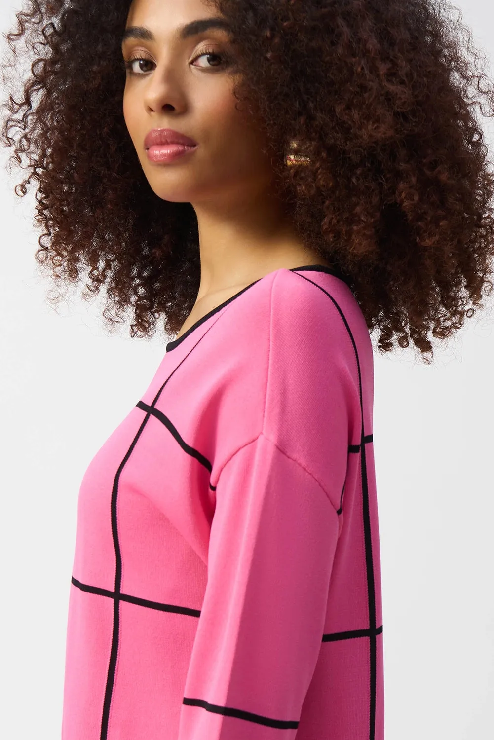 Joseph Ribkoff  | Plaid Sweater Knit Pullover - Bubble Gum/Black