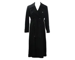 Large Calvin Klein Black Trench Coat - Size 14 1980s Designer Cashmere Blend Luxury Coat with Belt - Classic Fall Winter Overcoat - Bust 43