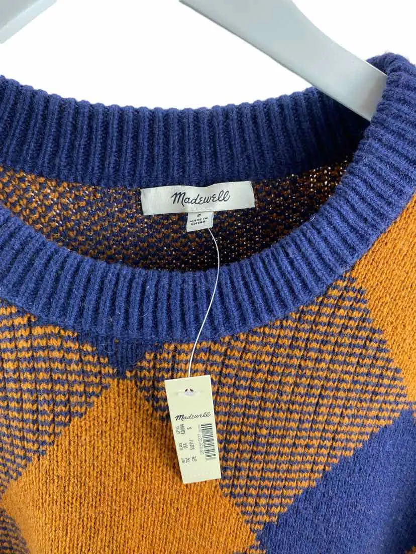 Madewell Women's Mullen Diamond Sweater Navy/Cinnamon Size S with Tags