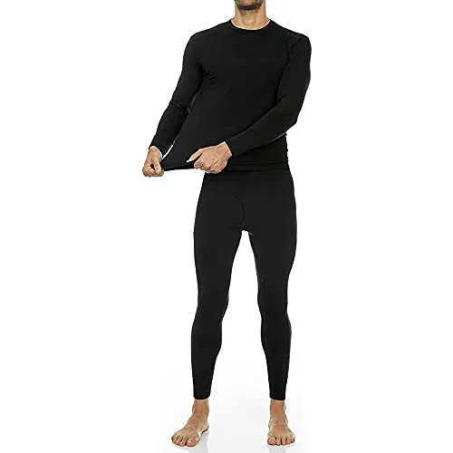 Thermajohn 2 Pack Mens Thermal Underwear Size XS V-Neck & Crew Neck Black